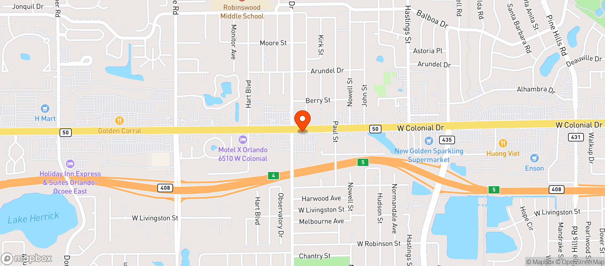 Map showing CIRCLE K (6250 W COLONIAL DR)