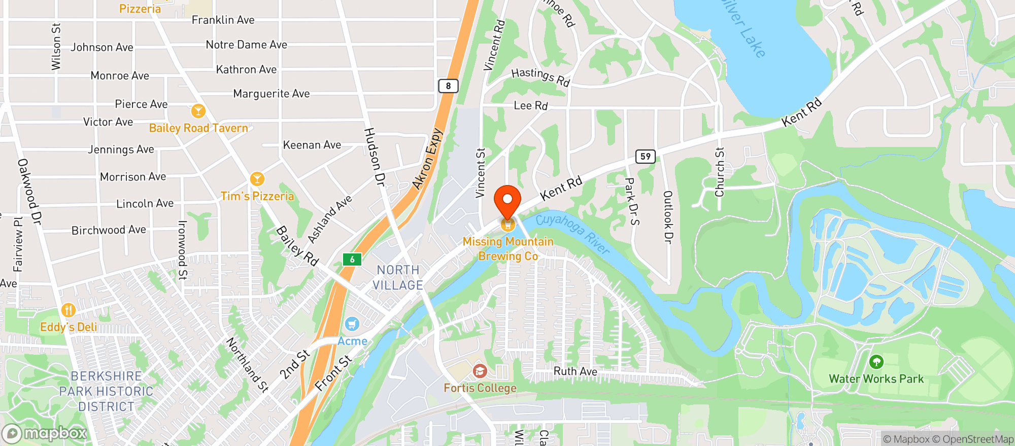 Map showing Missing Mountain Brewing Co