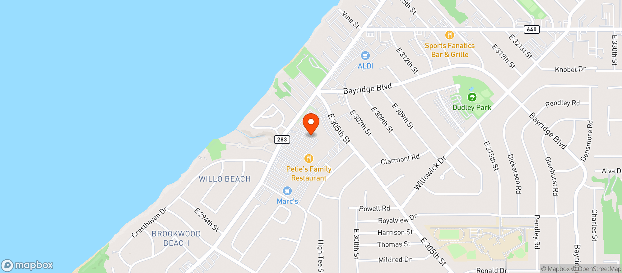 Map showing Shoregate Beverage & Liquor