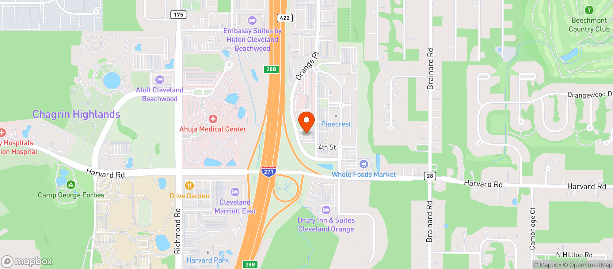 Map showing The RH Rooftop Restaurant at RH Cleveland
