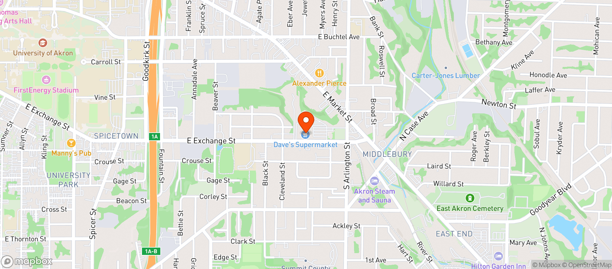 Map showing Daves Mkt #10e Exchnge Ak