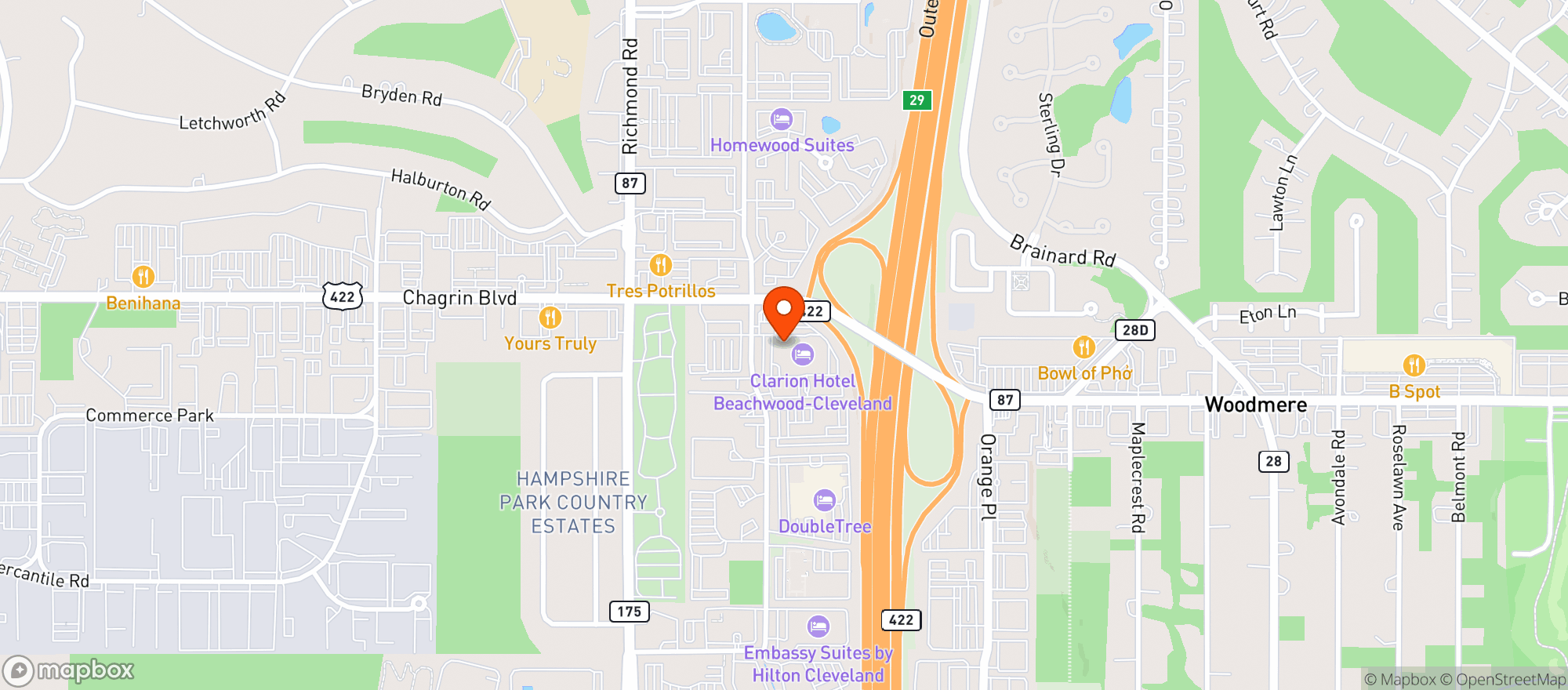 Map showing Hyde Park Steakhouse - Beachwood