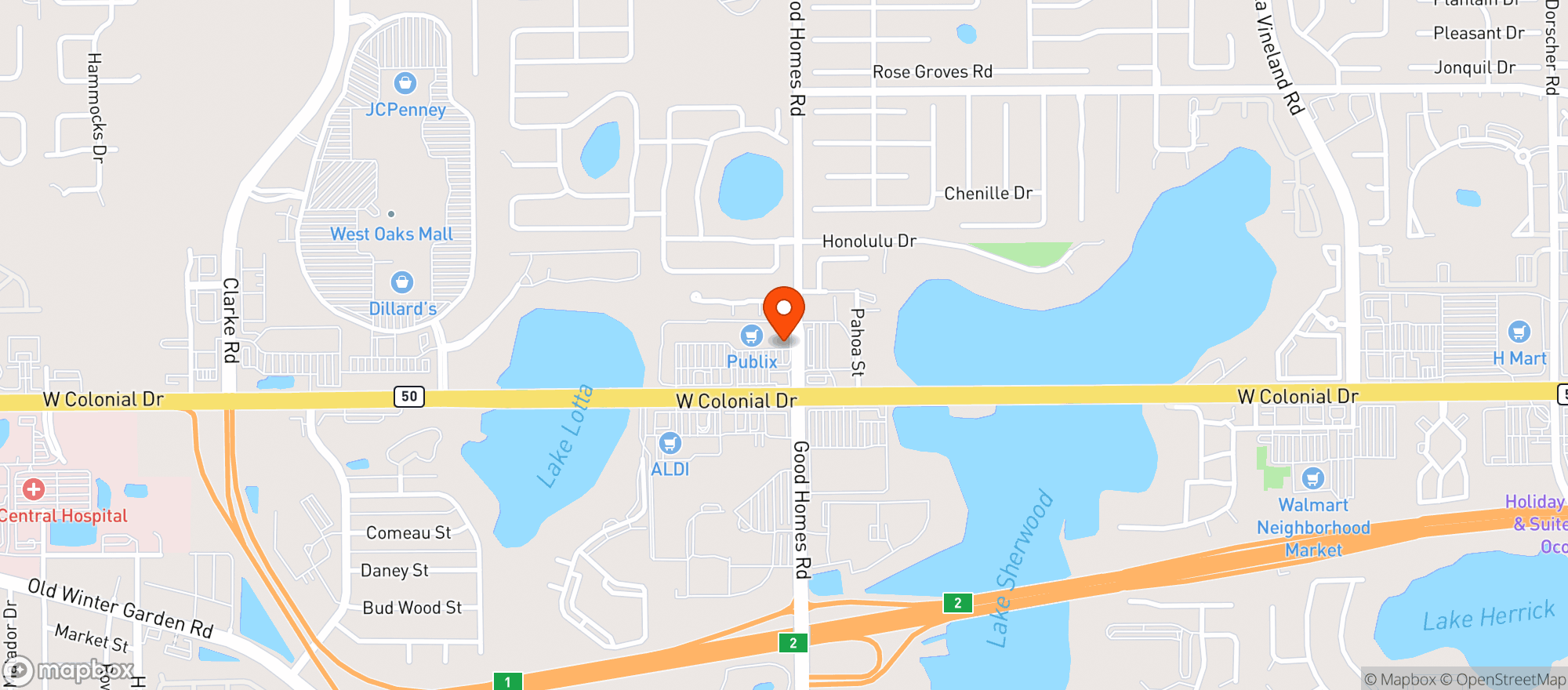 Map showing GOOD HOMES LIQUORS-OCOEE