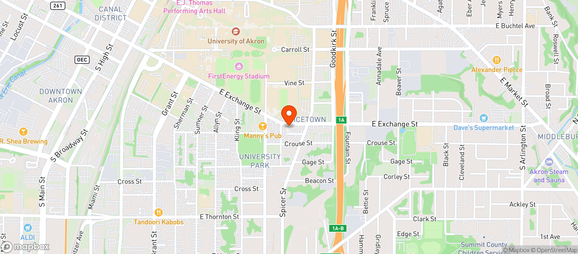 Map showing The Score Sports Bar