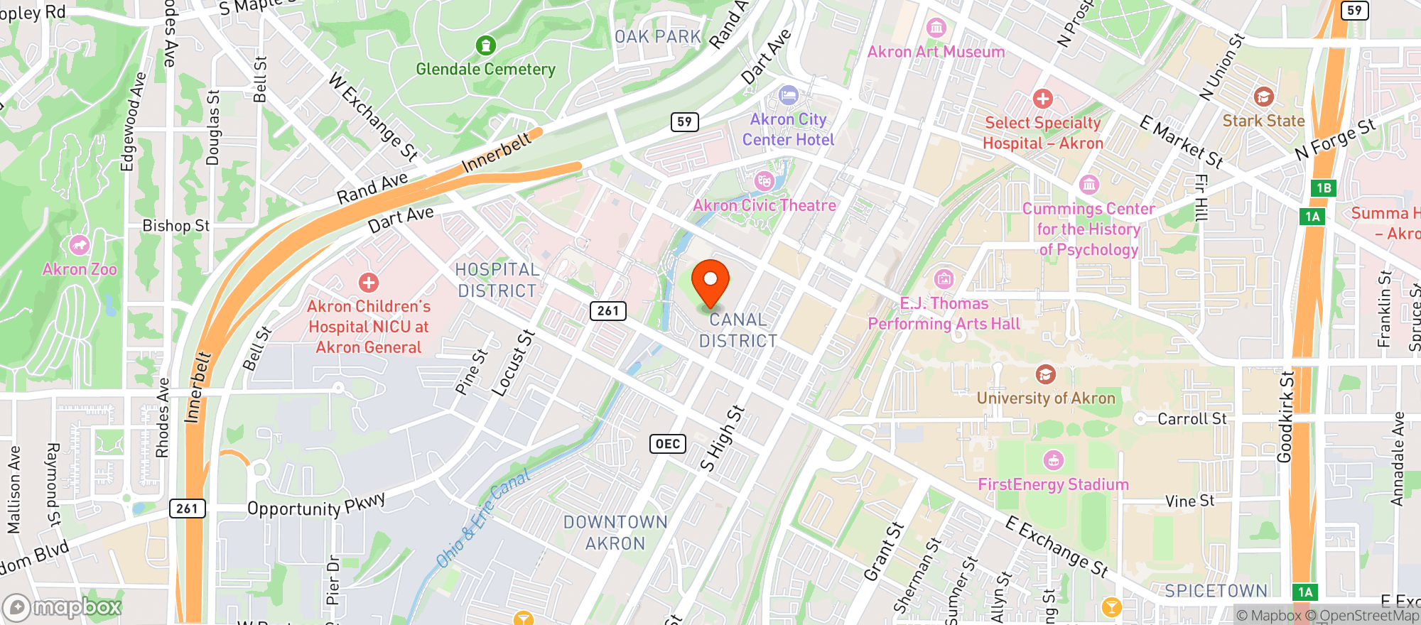 Map showing Canal Park
