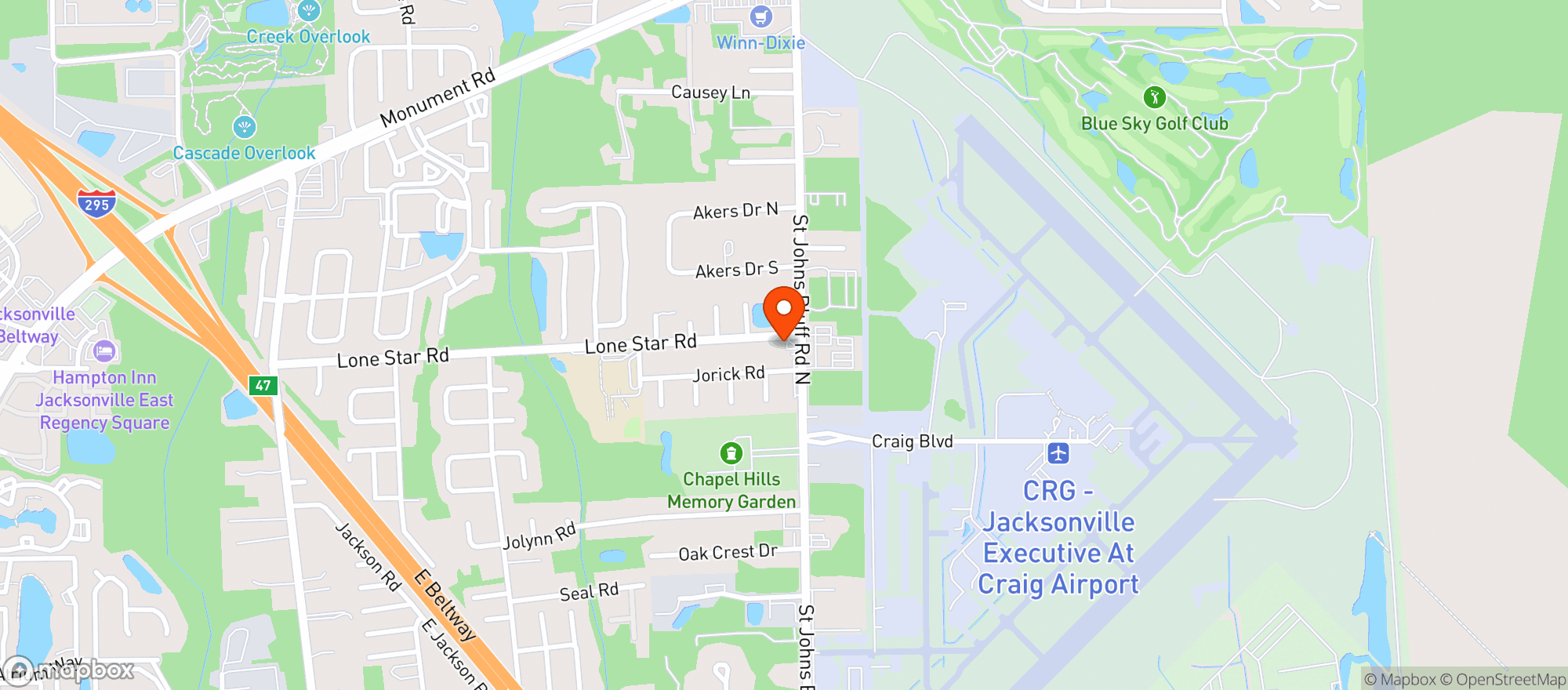 Map showing SmokeBucks 996 St. Johns Bluff Rd