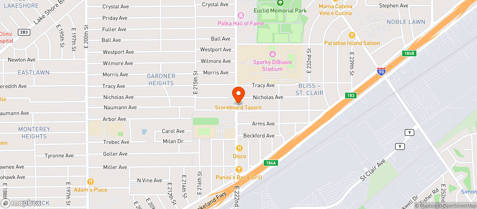 Map showing Tupelo Honey