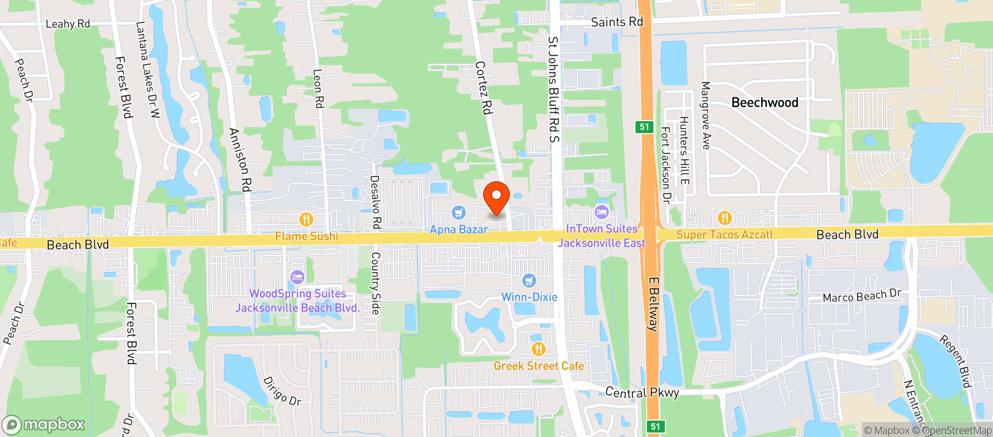 Map showing SmokeBucks 11233 Beach Blv