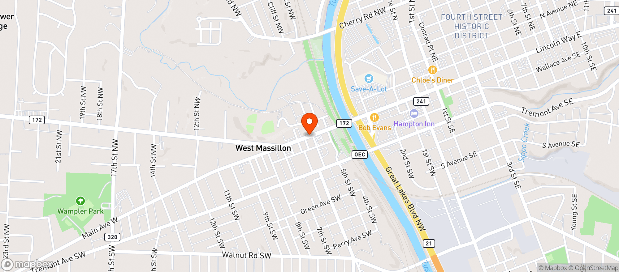 Map showing Massillon Brew Thru