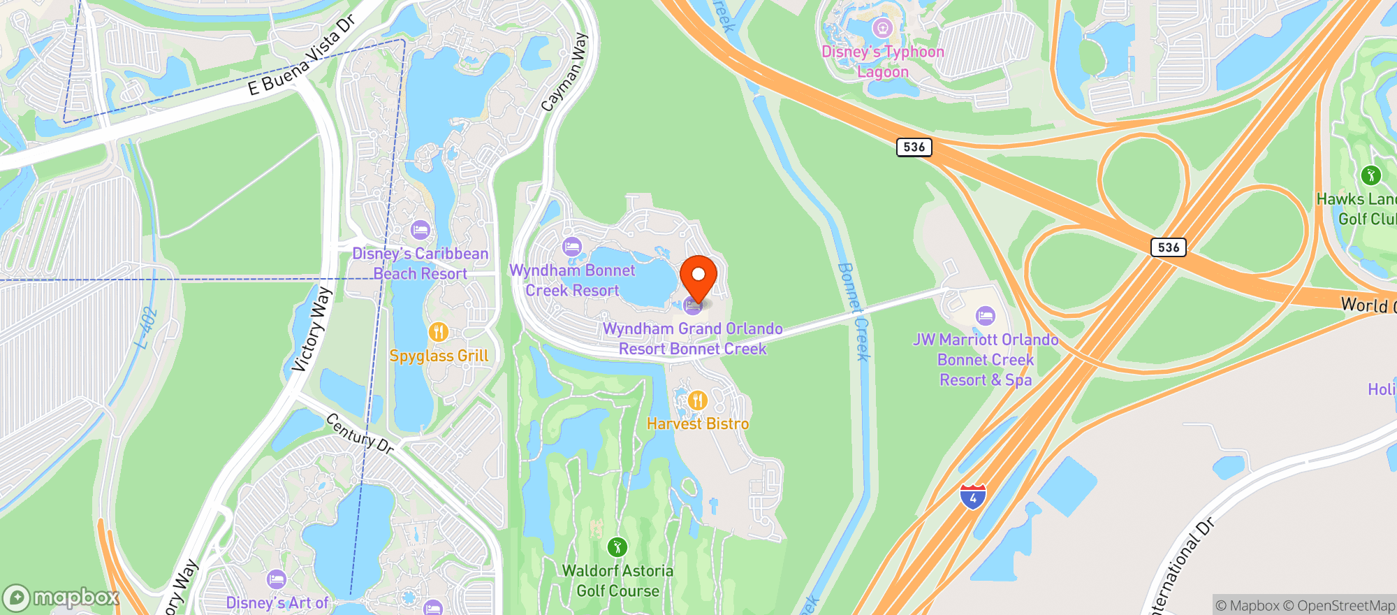 Map showing Wyndham Grand Orlando(bc)