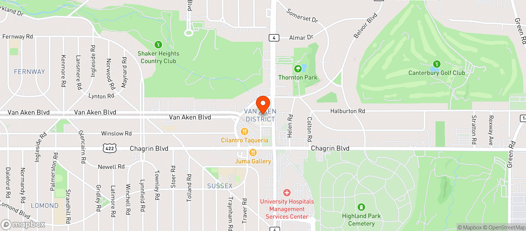 Map showing Booms Pizza