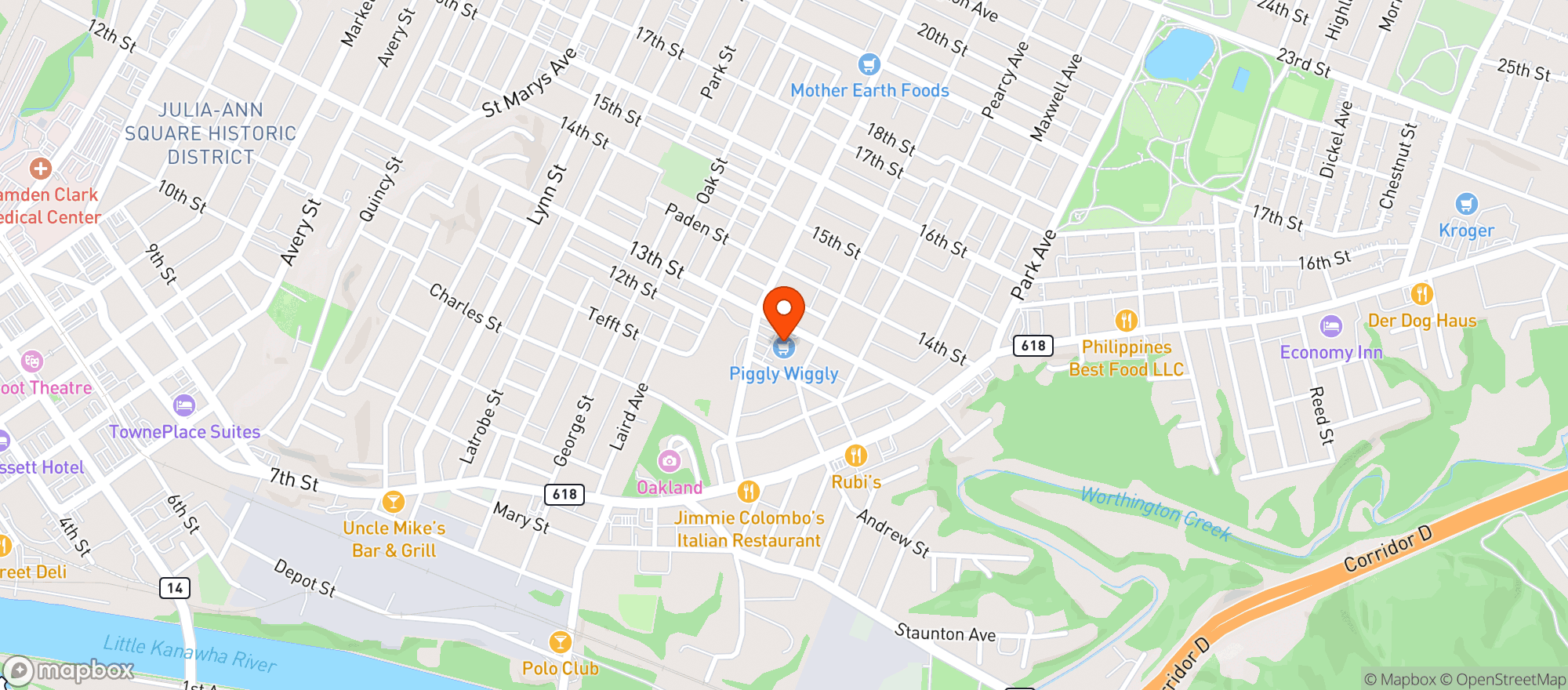 Map showing Plum St Piggly Wiggly