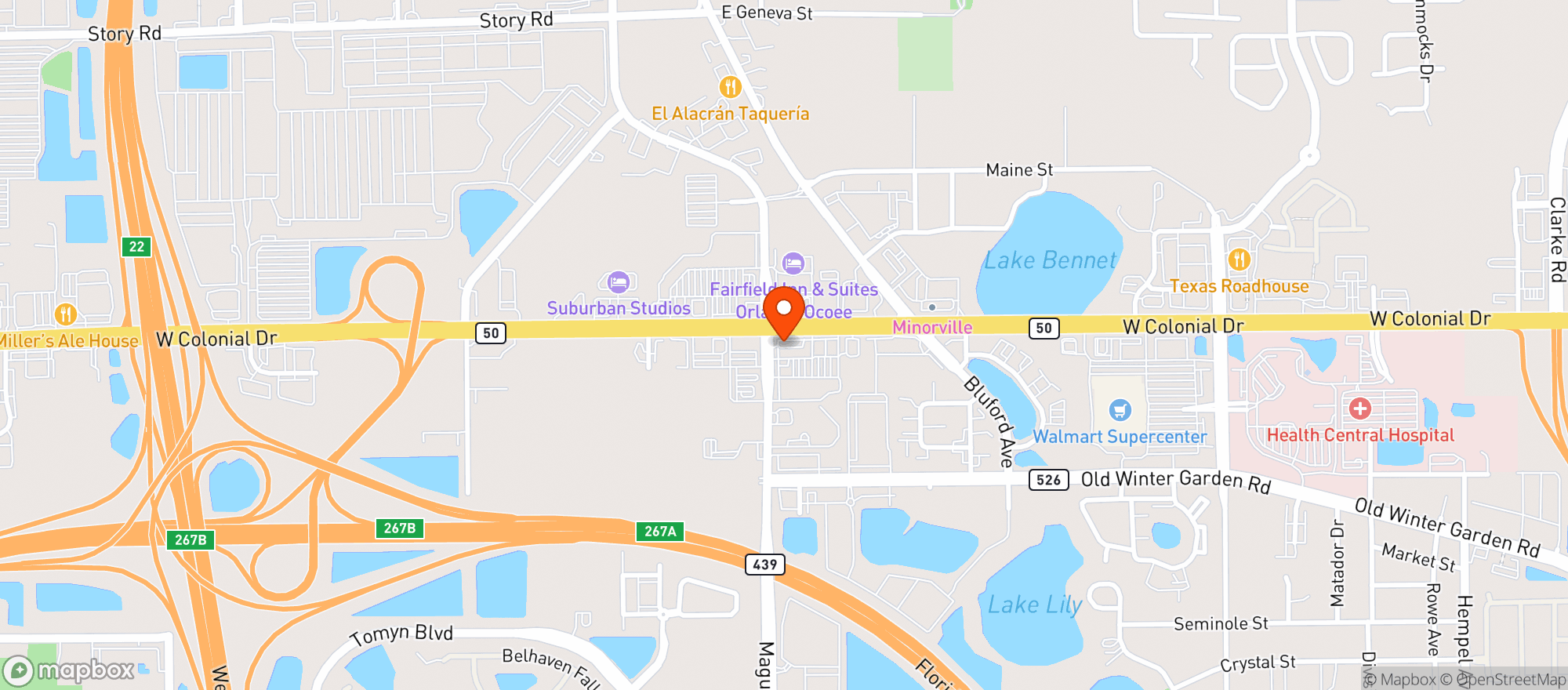 Map showing CIRCLE K (10960 W COLONIAL DR)