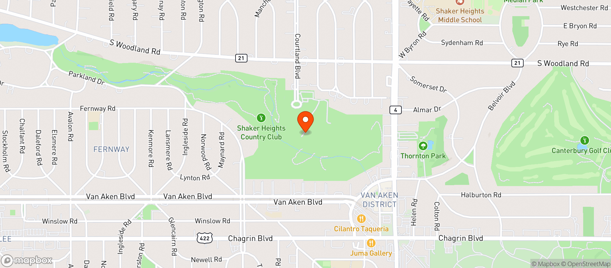 Map showing Shaker Heights Country Club
