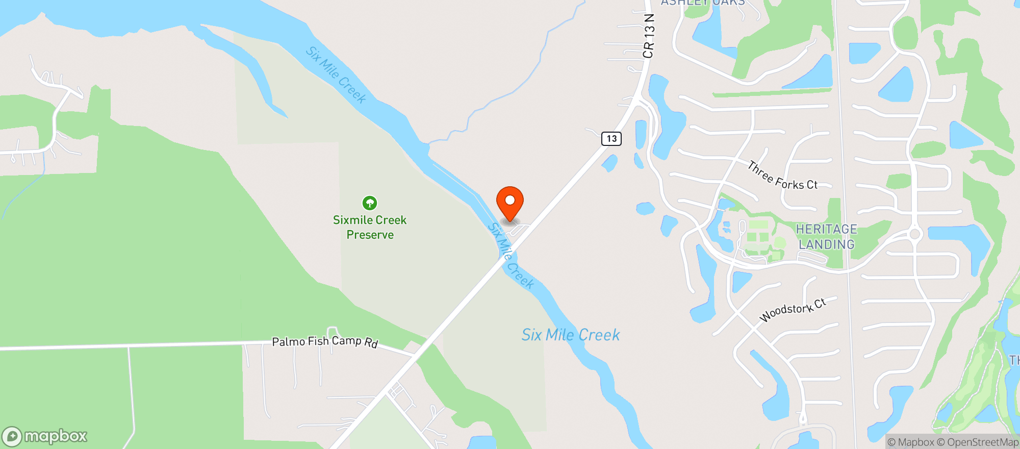 Map showing Six Mile Marina & Outback Crab Shac