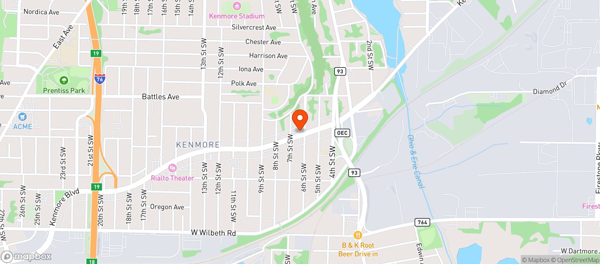 Map showing Fuel Mart Akron