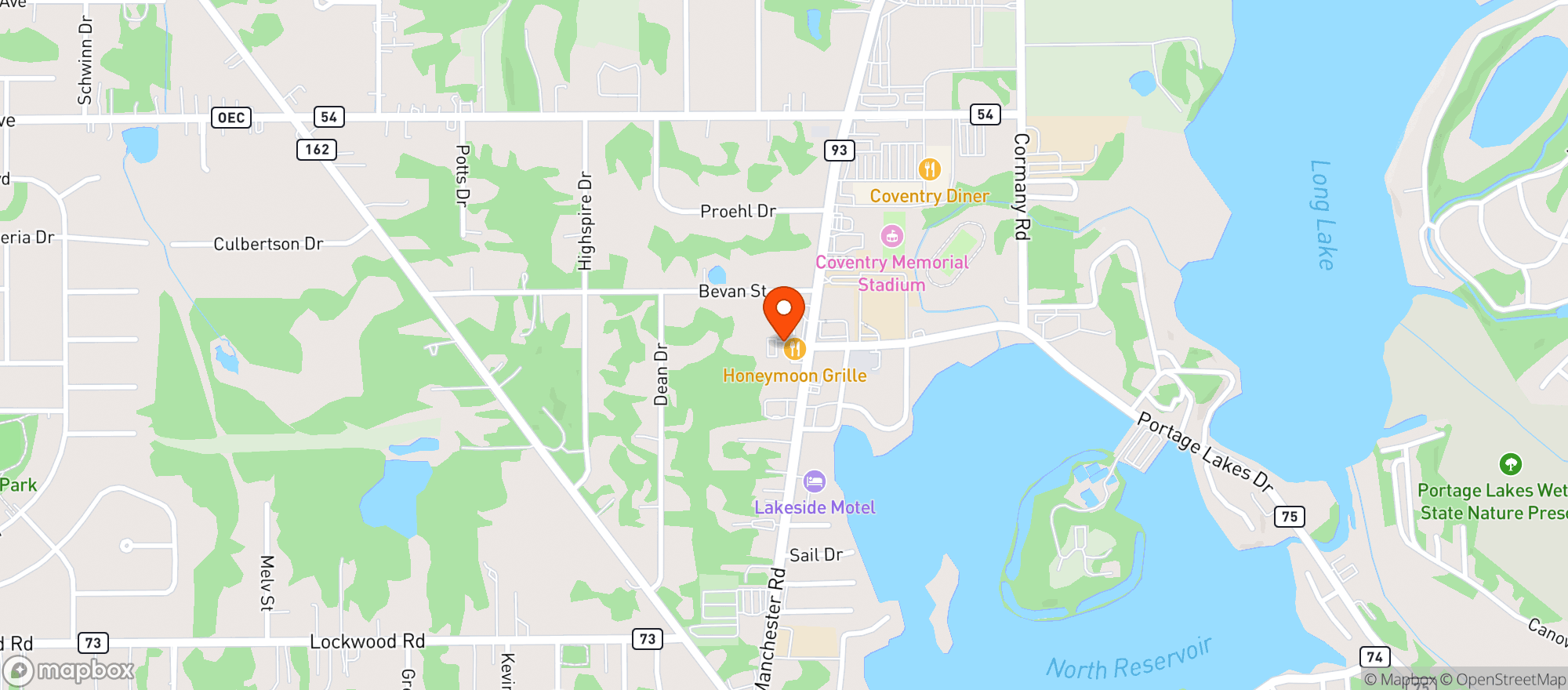 Map showing Honeymoon Grille