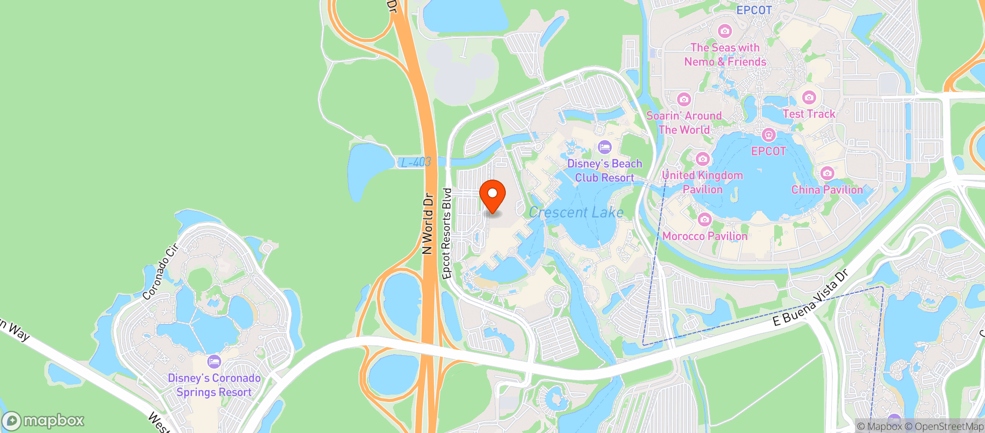 Map showing Walt Disney World Dolphin