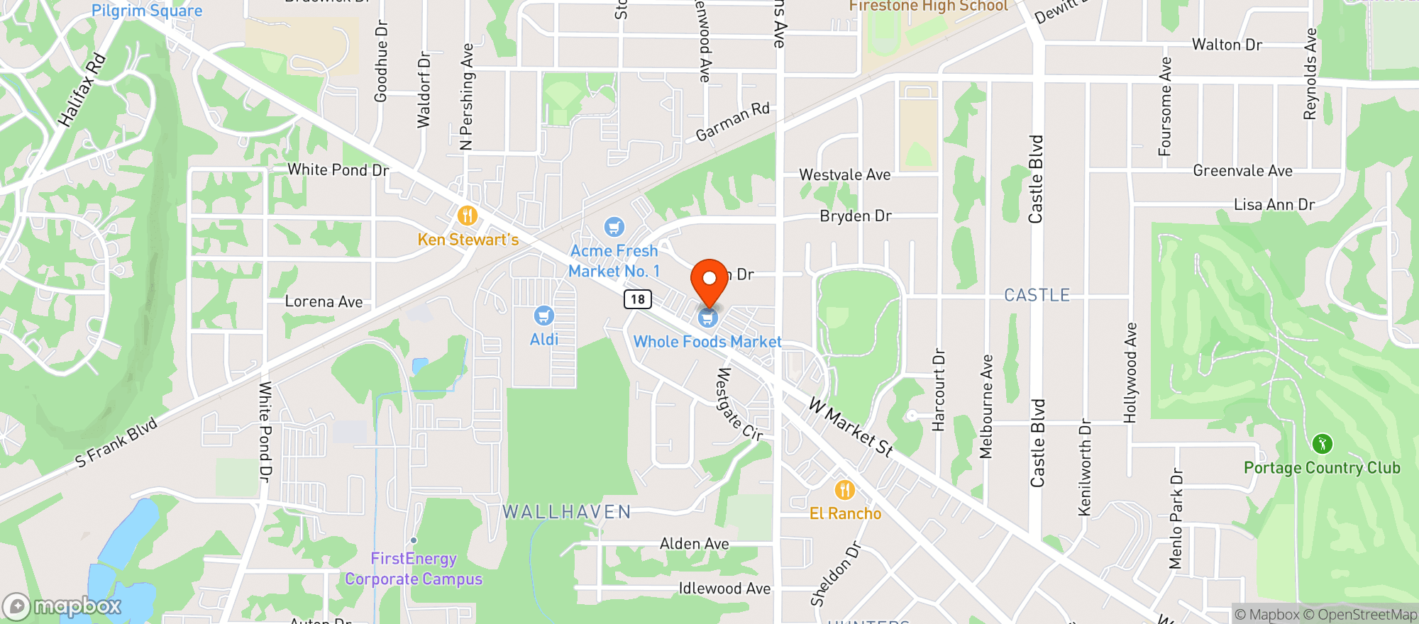 Map showing Whole Foods - Akron