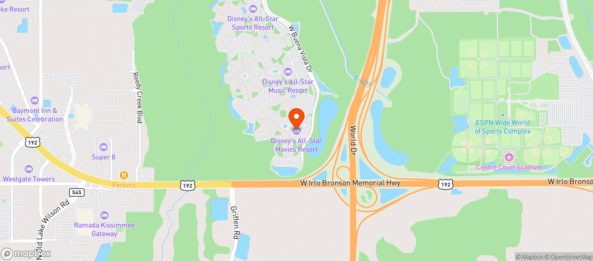 Map showing Disney's All-Star Movies Resort