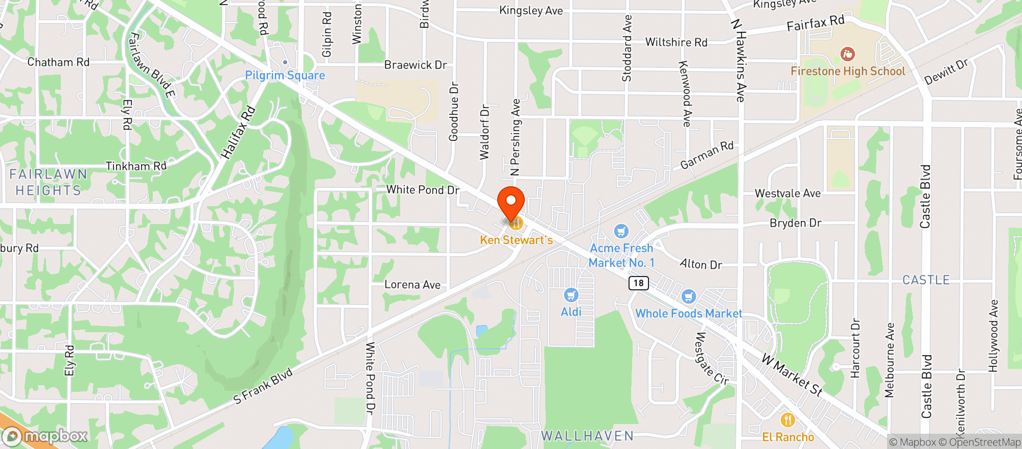 Map showing Ken Stewarts Grille
