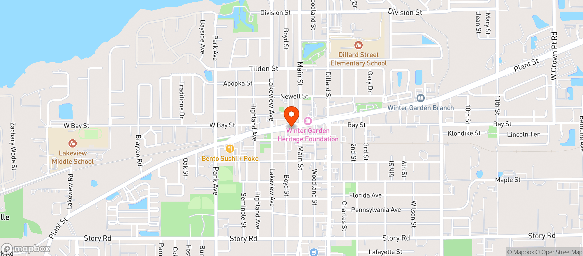 Map showing Ajs Pizza Joint