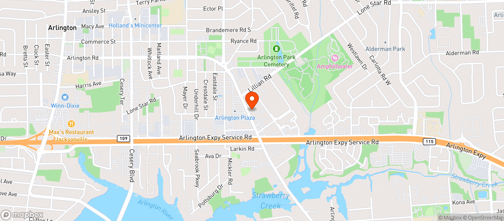 Map showing Arlington Food Express