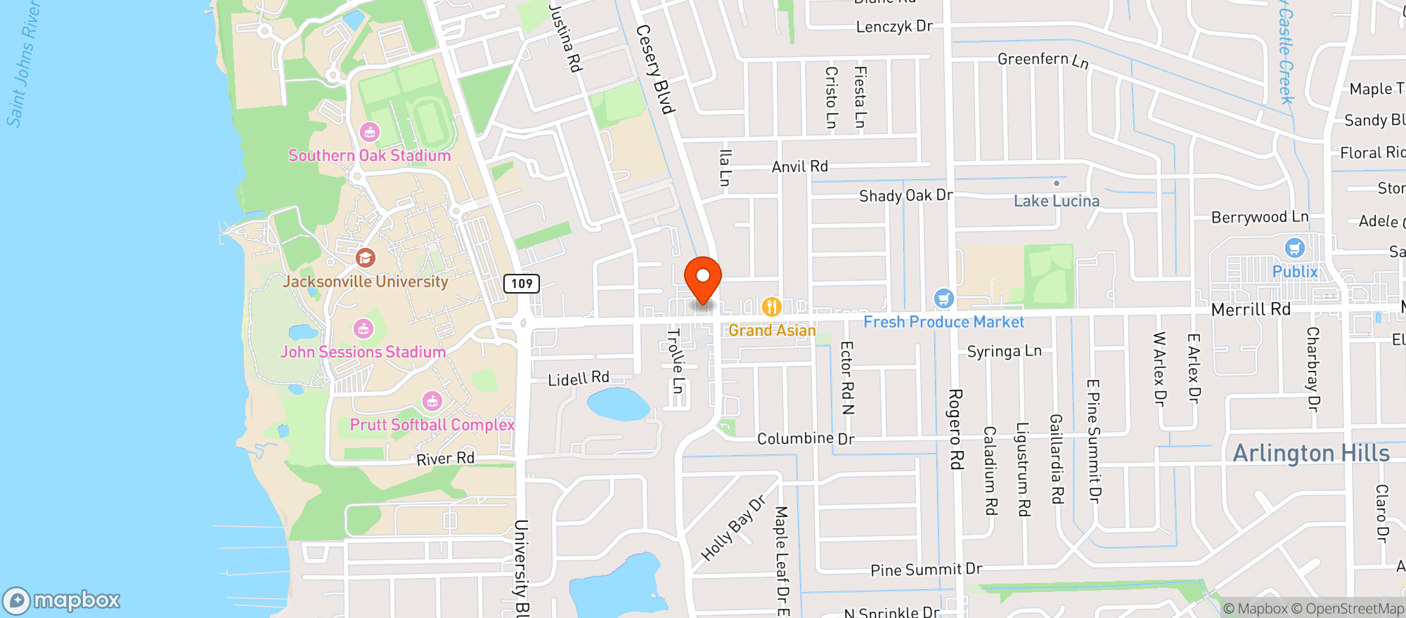 Map showing University Diner (merrill Rd)