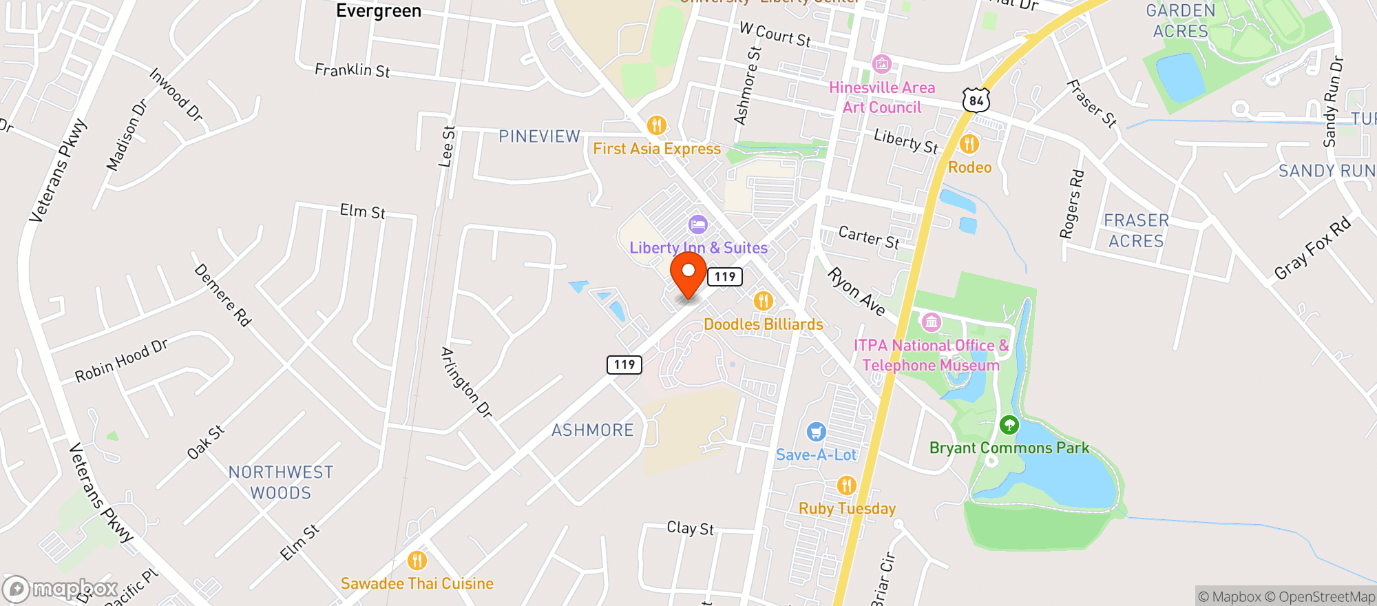Map showing CBD+ Hinesville