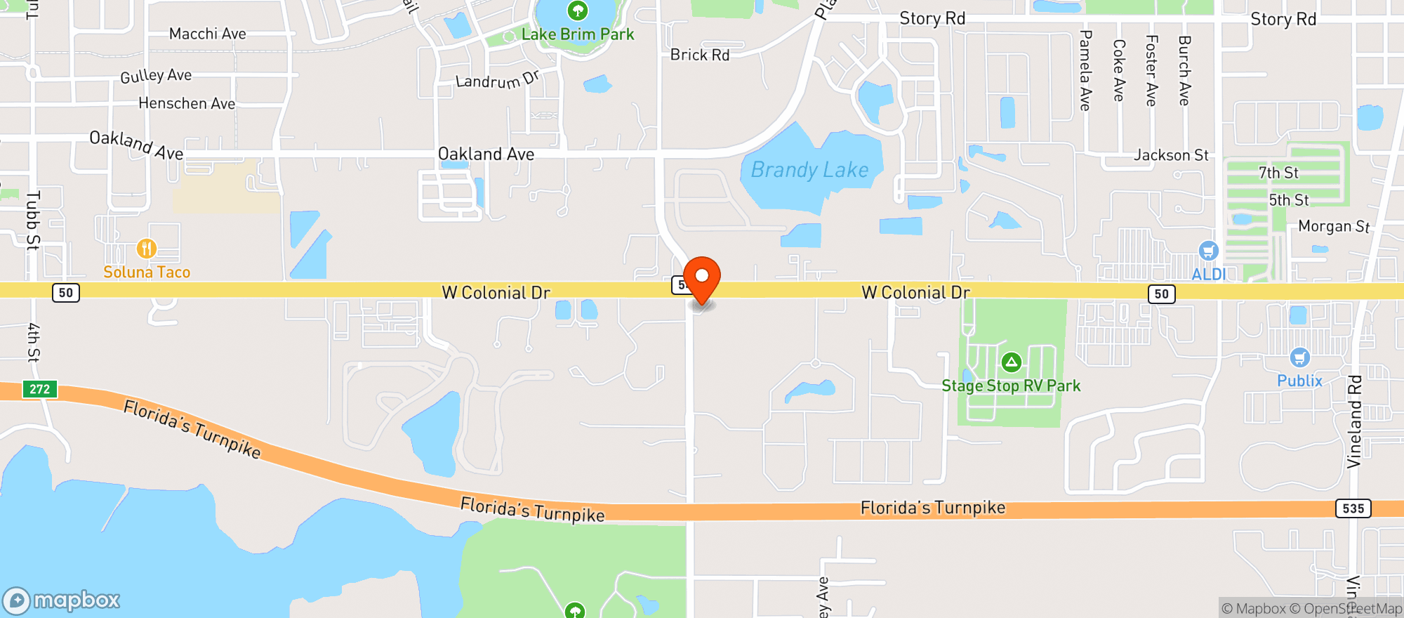 Map showing CIRCLE K (14990 W COLONIAL DR)