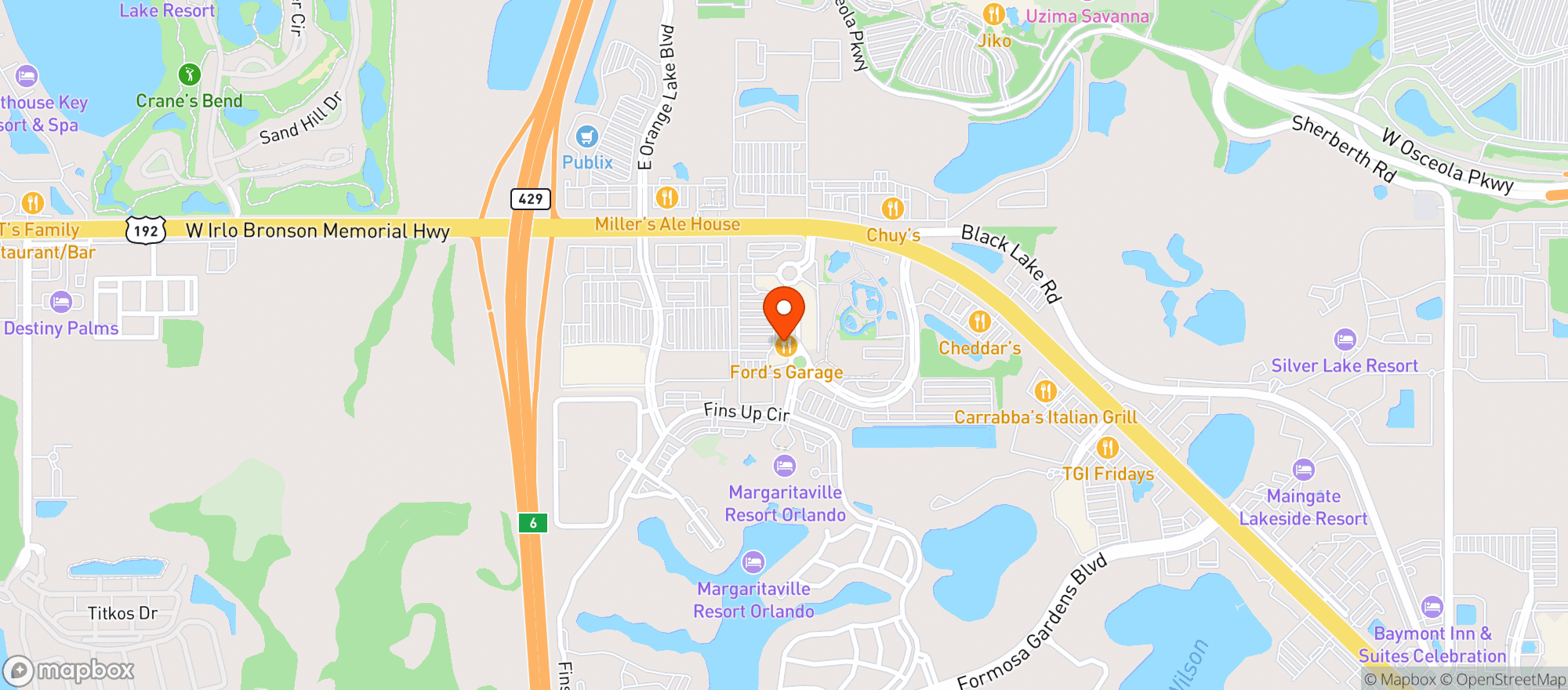 Map showing Ford S Garage