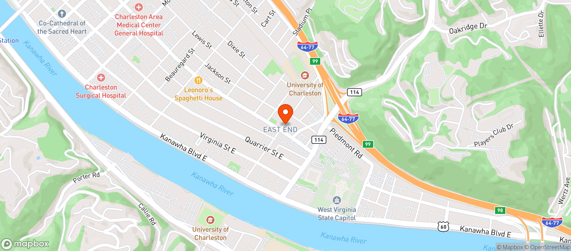 Map showing The Empty Glass Cafe