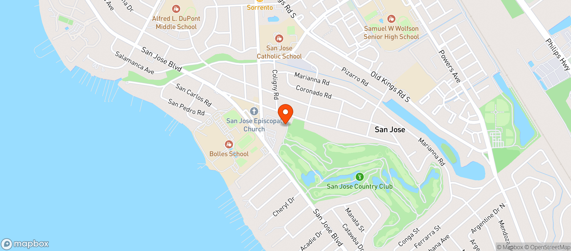 Map showing San Jose Country Club