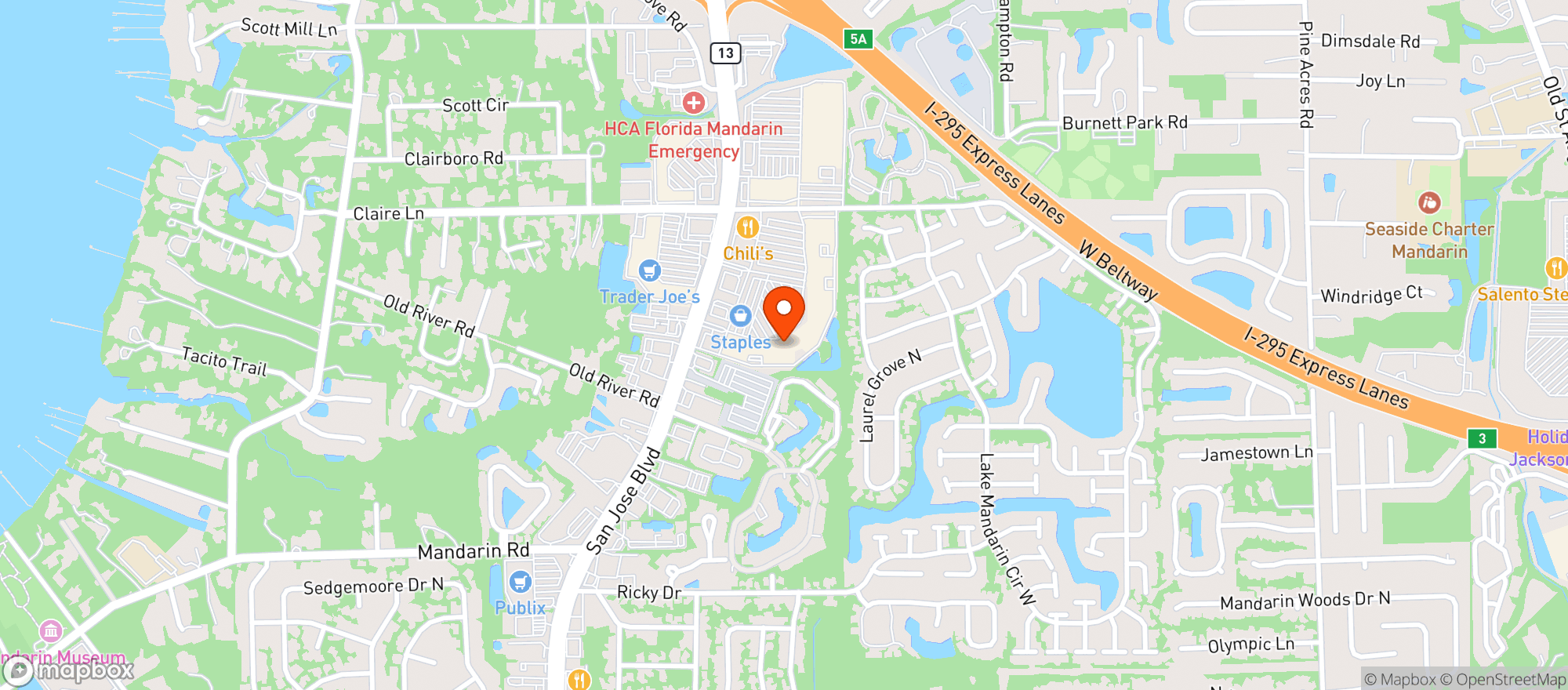 Map showing World Market Jacksonville Mandarin