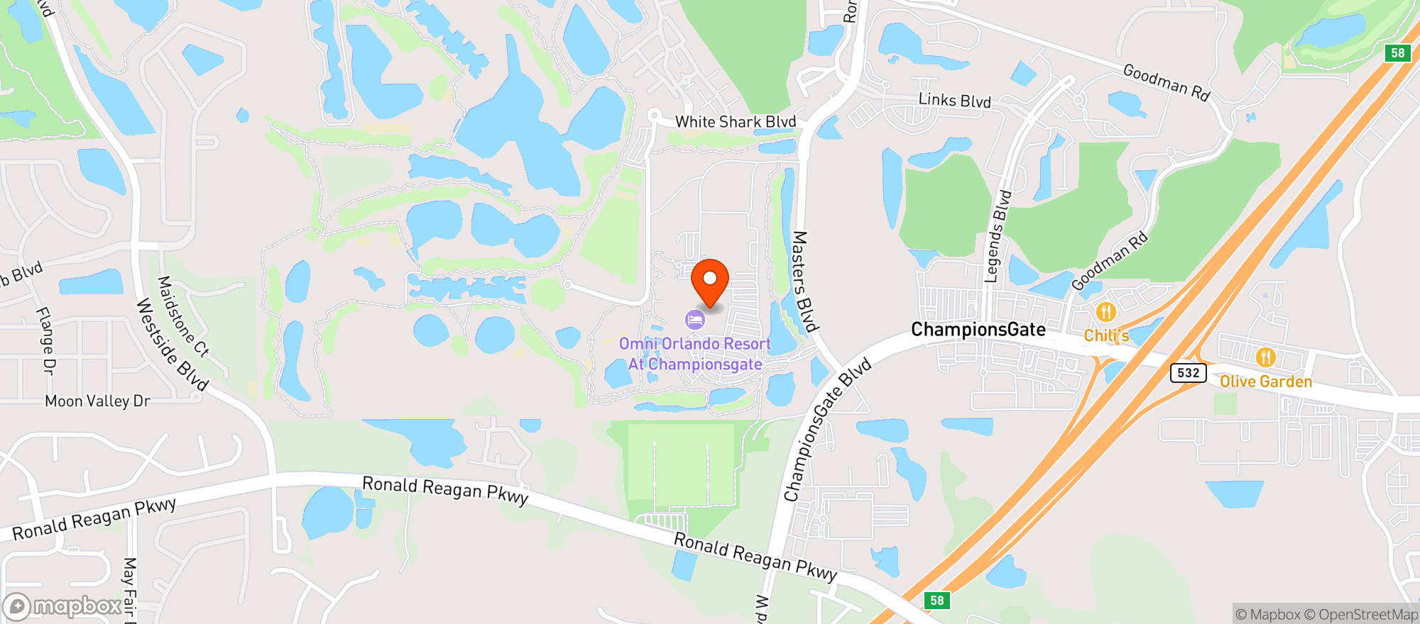 Map showing Omni Orlando Champions Gate Resort