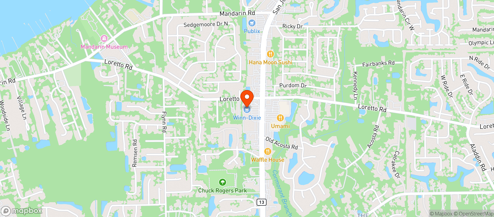 Map showing WINN-DIXIE (MANDARIN SOUTH SHOPPING CENTER)