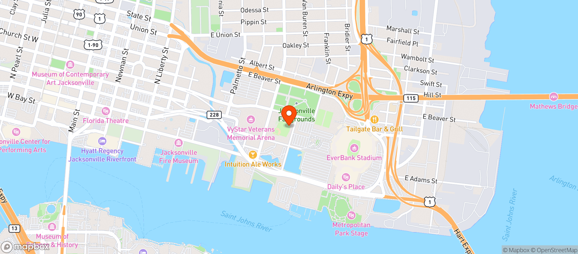 Map showing Vystar Ballpark