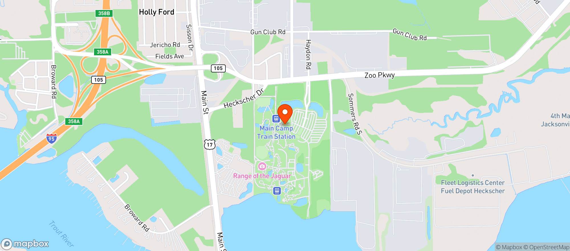 Map showing Jacksonville Zoo & Gardens