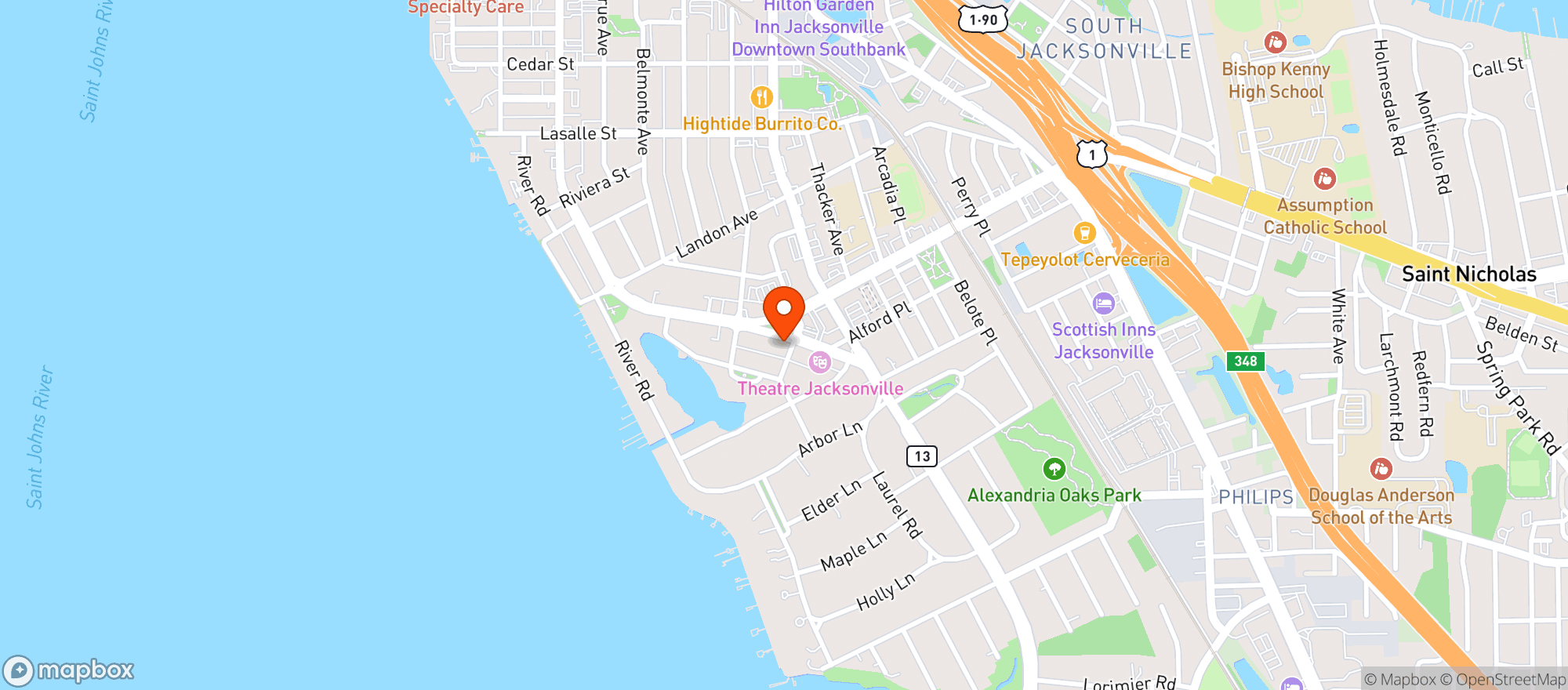 Map showing Electric Dough Pizza #0