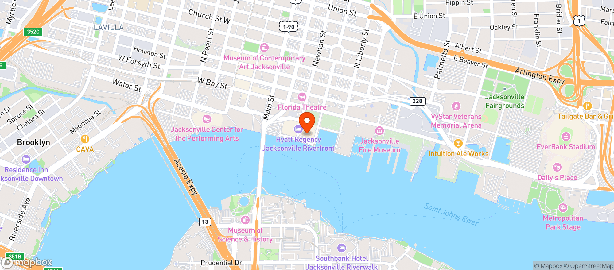Map showing Hyatt Regency #jaxrj