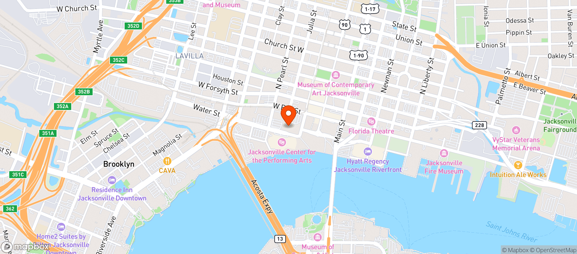 Map showing Marriott Jacksonville Downtown
