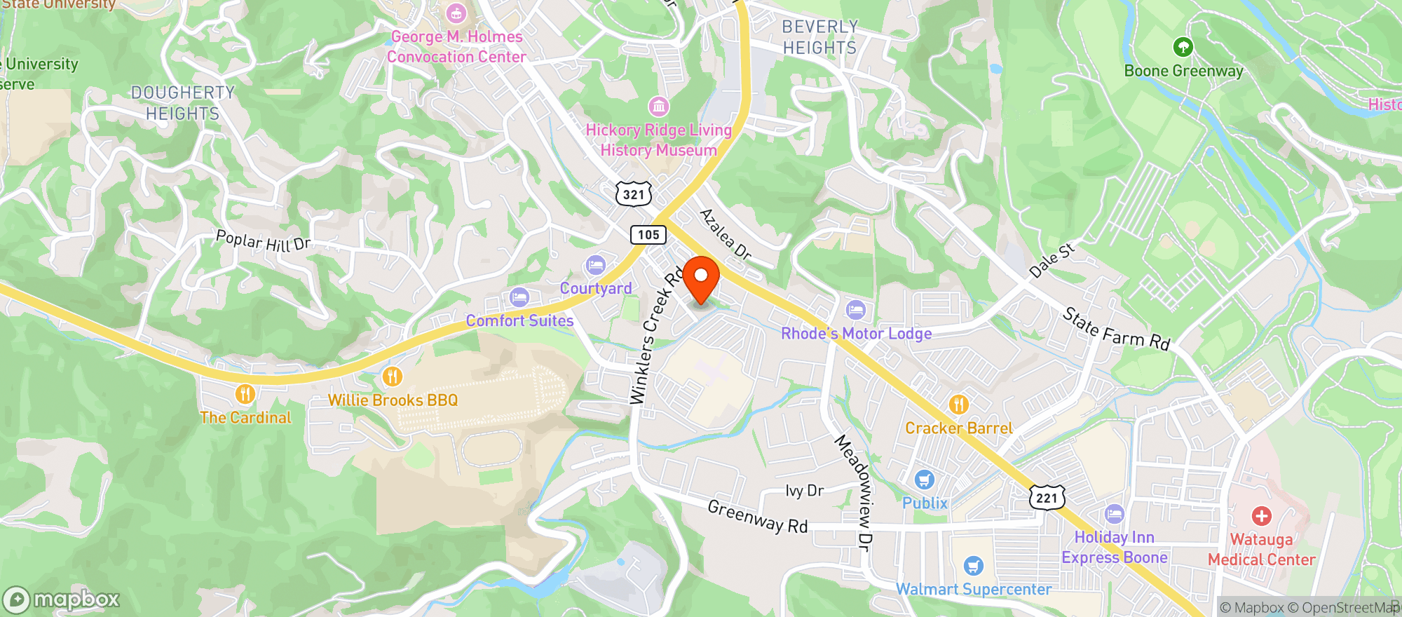 Map showing Appalachian Mountain Brewery