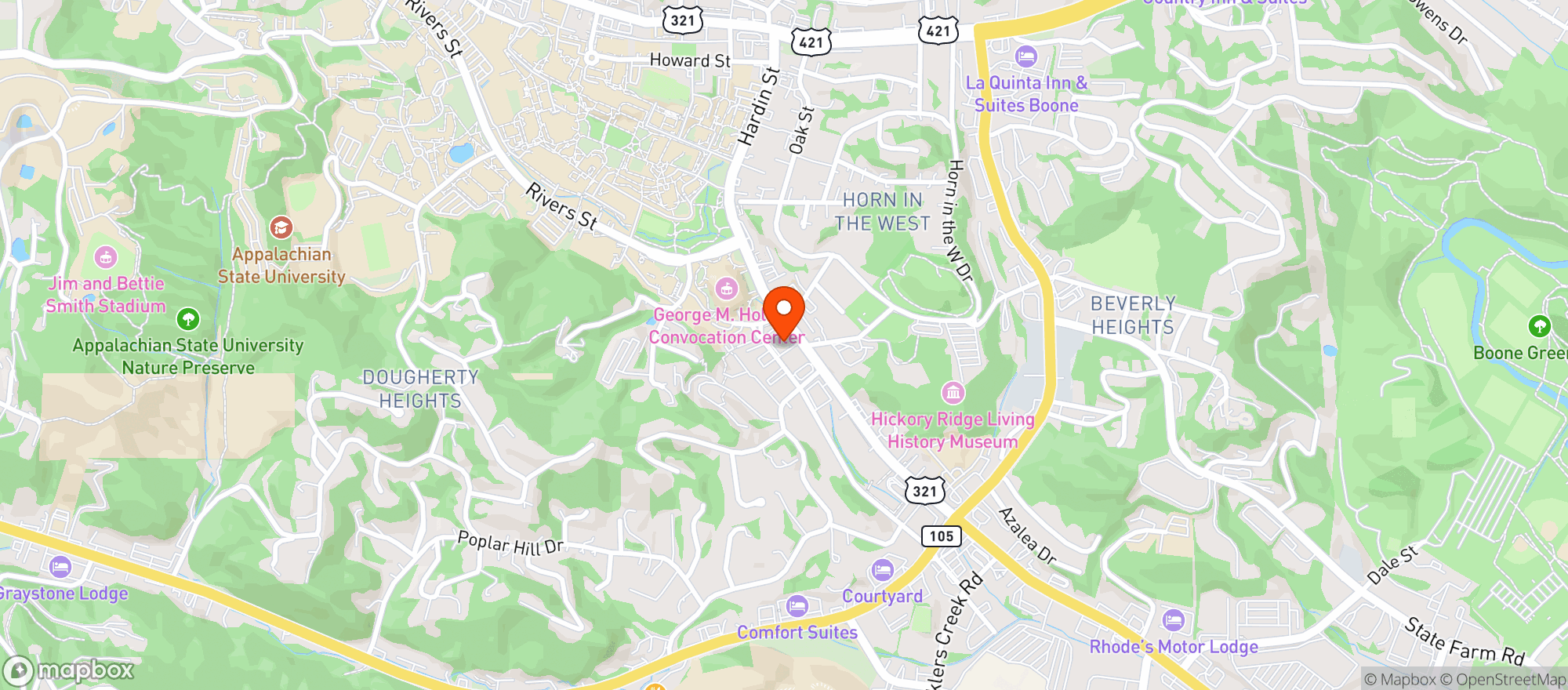 Map showing Mountaineer Tavern