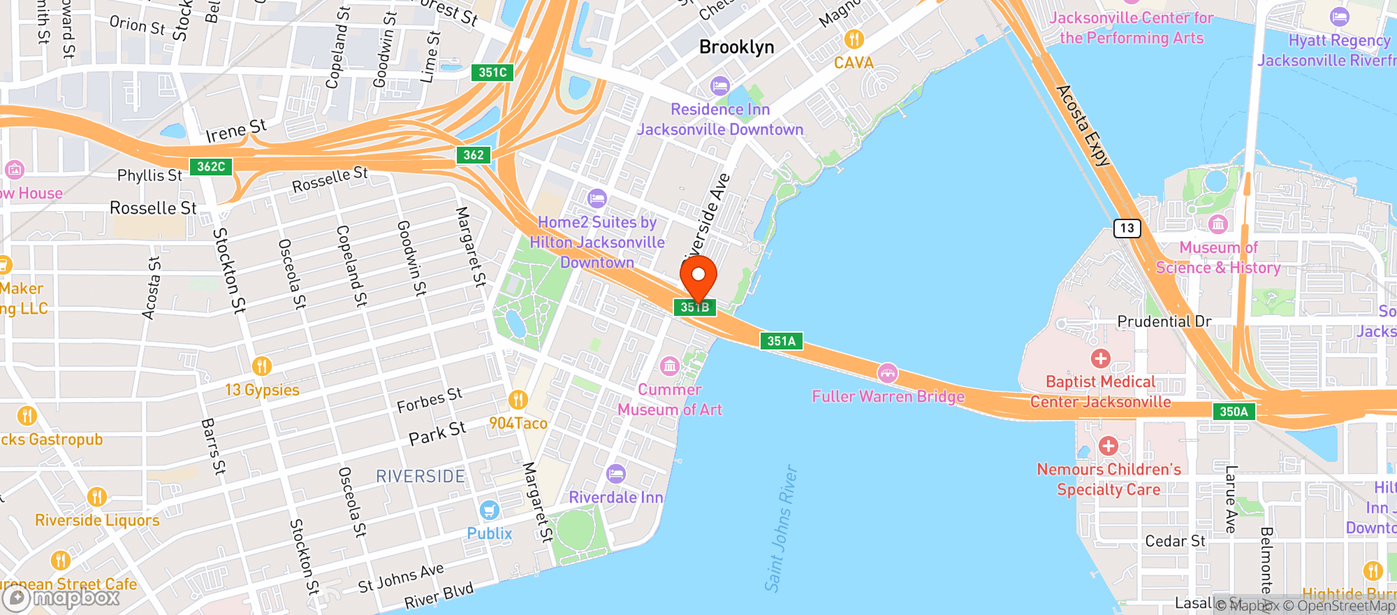 Map showing Riverside Arts Market