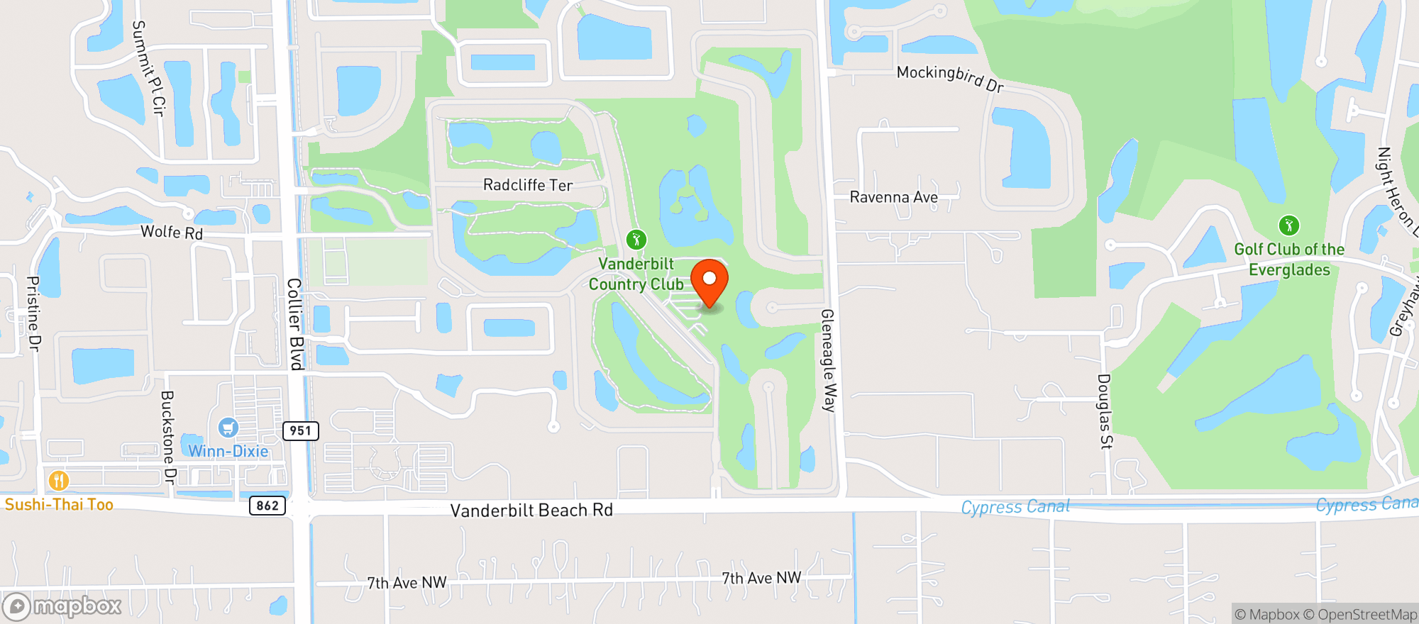 Map showing Vanderbilt Country Club