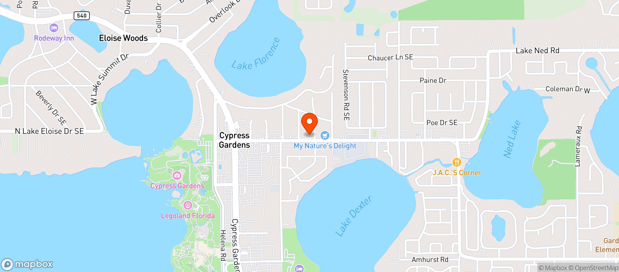 Map showing 7 Days Cypress Gardens