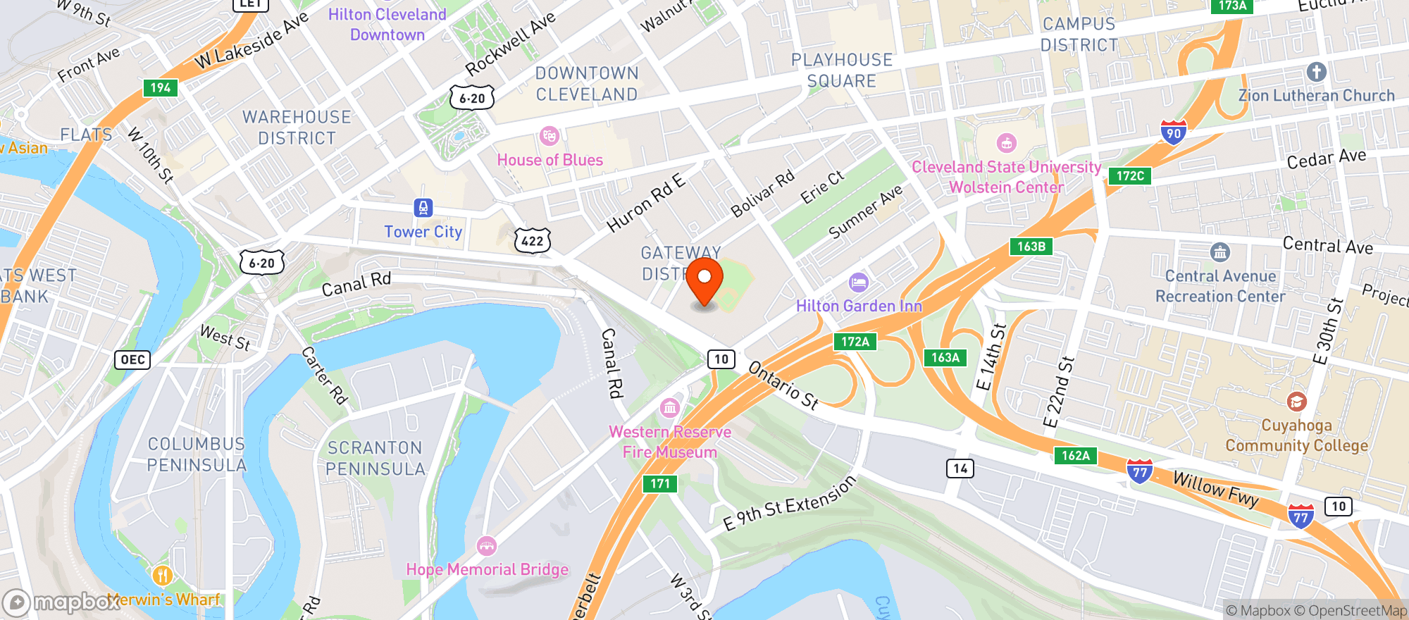 Map showing Fat Head’s Brewery at the Ballpark