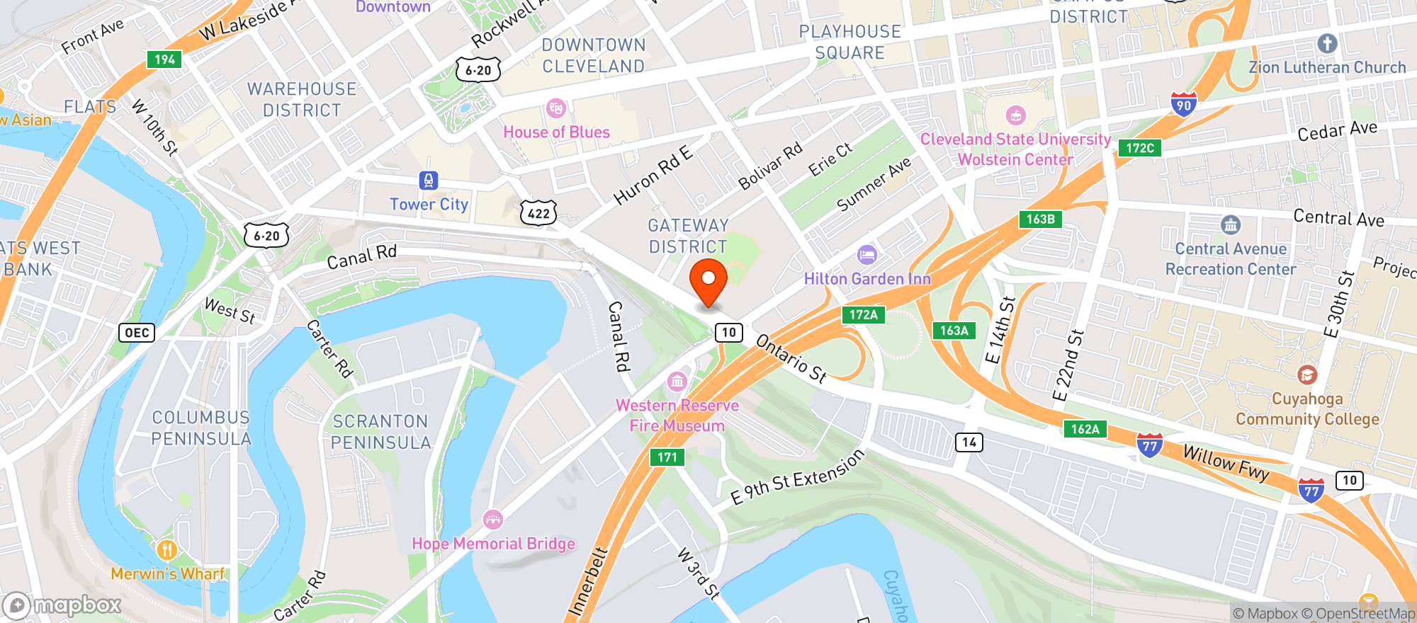 Map showing Sportservice Progressive Field