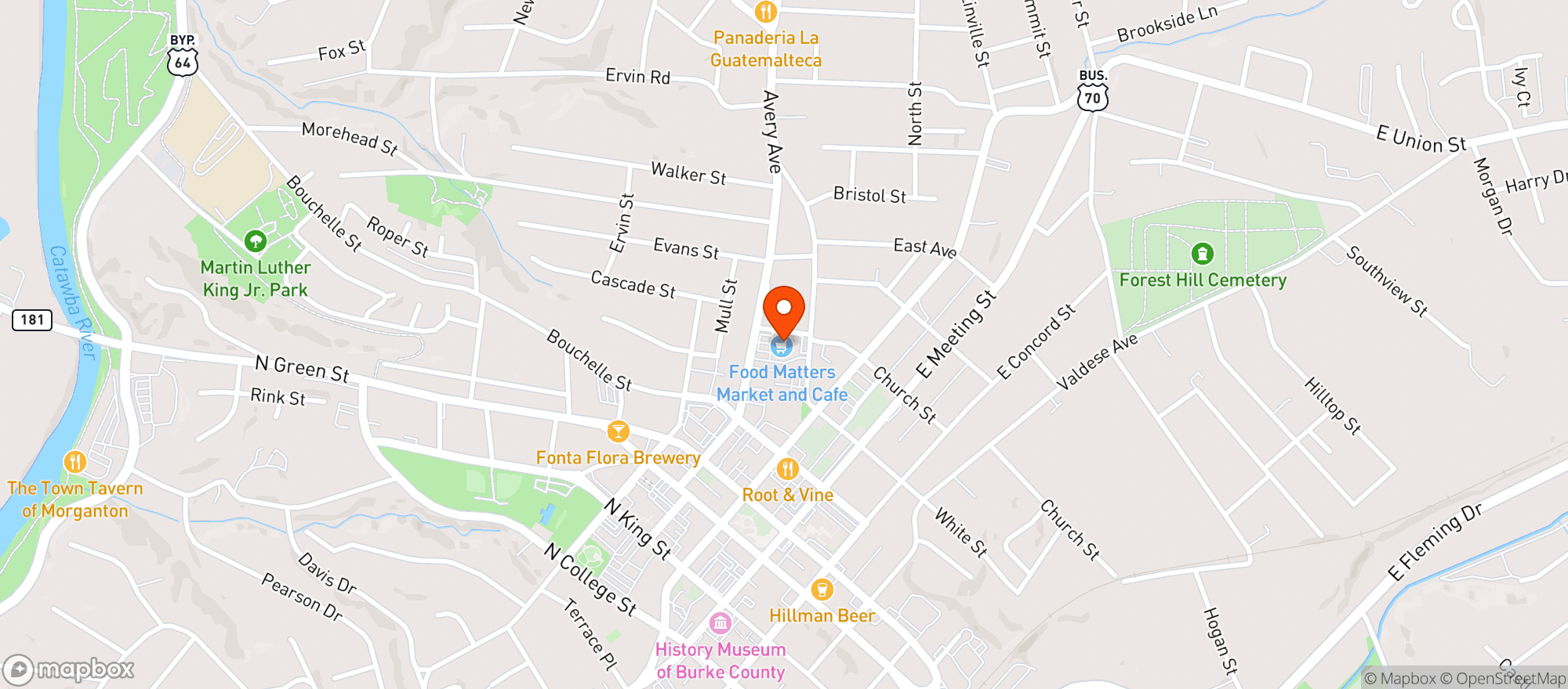 Map showing Food Matters - Morganton