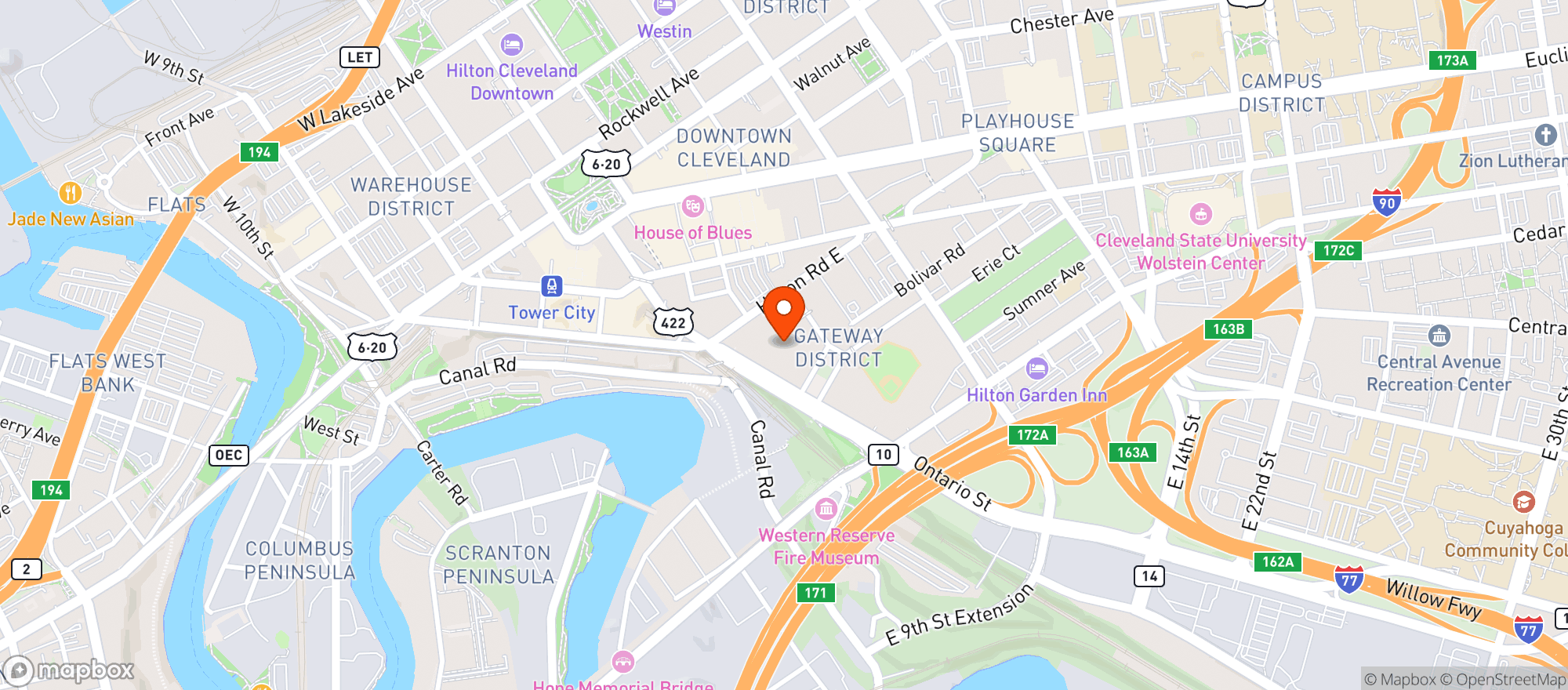 Map showing Rocket Mortgage Fieldhouse